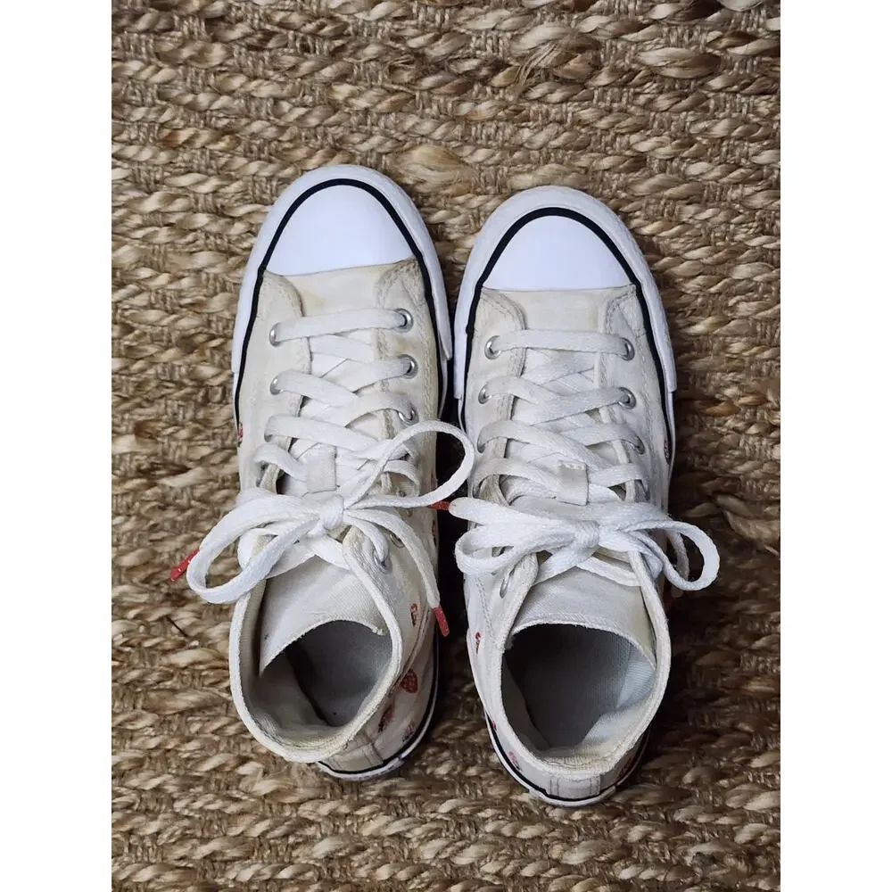 Converse Chuck Taylor Strawberry Hi Top Junior Sneakers White Red Size 3.5